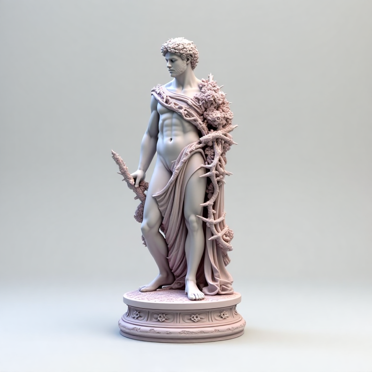 Greek Guardian — thorned vine, pastel